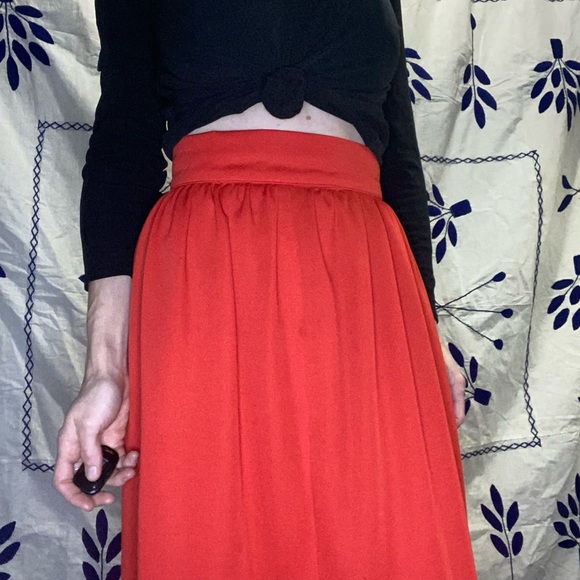 Maxi vintage high waisted skirt red with front slit floor length party holiday - Picture 6 of 6